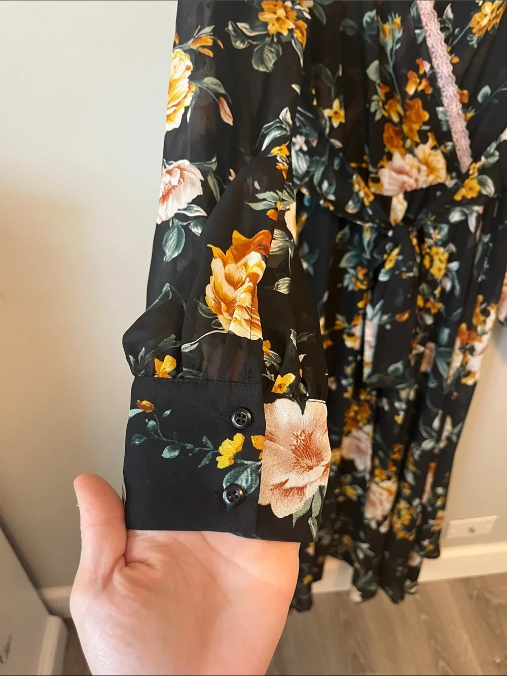 Indigo Rose Black Floral Faux Wrap Maxi Dress with Lace-Trim V-Neck - Picture 3 of 6